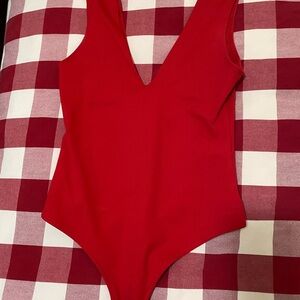 Red V-Neck Bodysuit